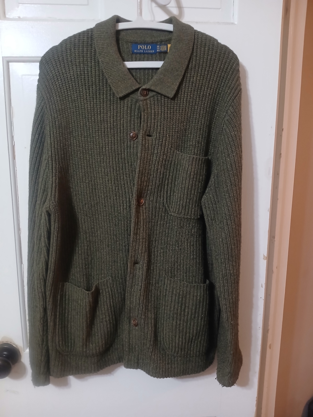 Polo by Ralph Lauren Olive Green Ribbed Button-Front Sweater